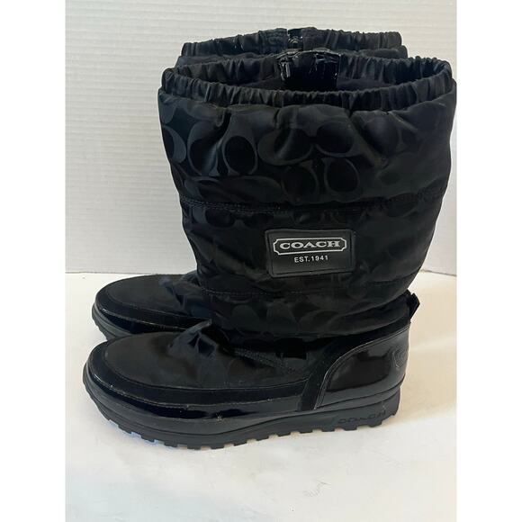Women's Coach Black Snow Winter Insulated Signature Boots Size 9.5 - Picture 1 of 7